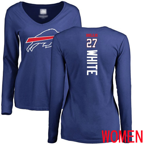NFL Women Buffalo Bills #27 Tre Davious White Royal Blue Backer Long Sleeve T Shirt->nfl t-shirts->Sports Accessory